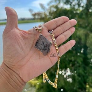 Tourmalinated Quartz Necklace - Black Tourmaline & Quartz Stainless Steel Chain